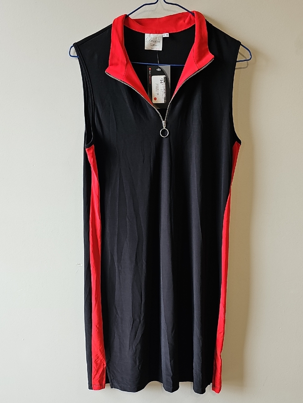 Dexim Large Black Golfwear Sleeveless Dress with Bright Red Trim